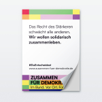 Plakatmotive Zusammen für Demokratie: Das Recht des Stärkeren schwächt alle anderen. Wir wollen solidarisch zusammenleben.