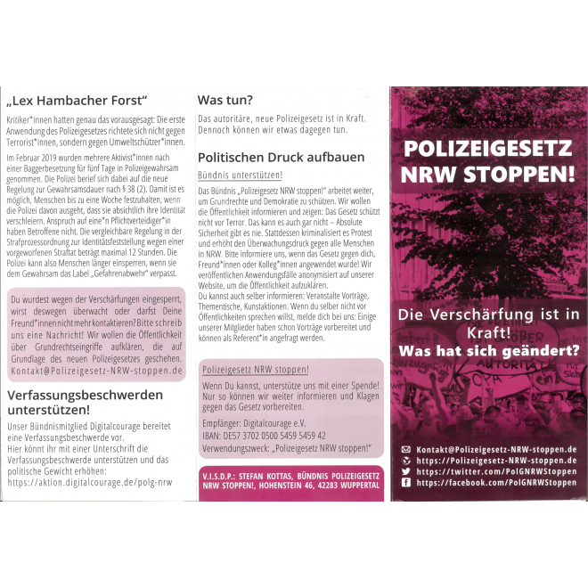 Folder: Polizeigesetz NRW stoppen!