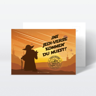 Aufkleber und Postkarte: Ins Jedi-Verse kommen Du musst!