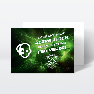 Aufkleber und Postkarte: Lass Dich nicht assimilieren!