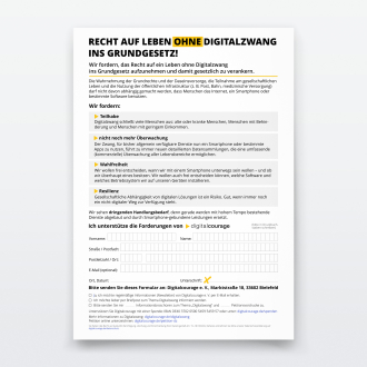 Block: Unterschriftenblätter für 25 Unterschriften gegen Digitalzwang